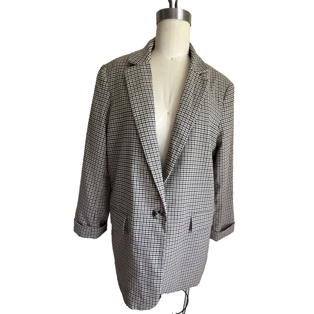 New Look 12 Tall Plaid 3/4 Sleeve Blazer Jacket Office Classic Preppy Casual $65